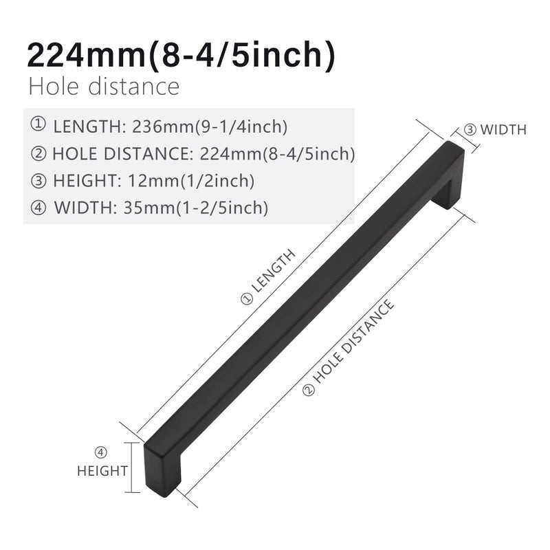 Redunest Cabinet Pulls Matte Black Cabinet Handles Square Drawer Pulls  2 Pack 8-4/5 Inch Stainless Steel Kitchen Door Cupboard Cabinet Handles  Drawer Hardware Handles  224mm Hole Centers - Image 2